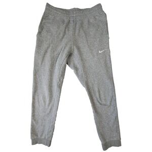 Nike Mens M Gray Fleece Sweatpants Joggers Drawstring Cuffed Ankle Swoosh